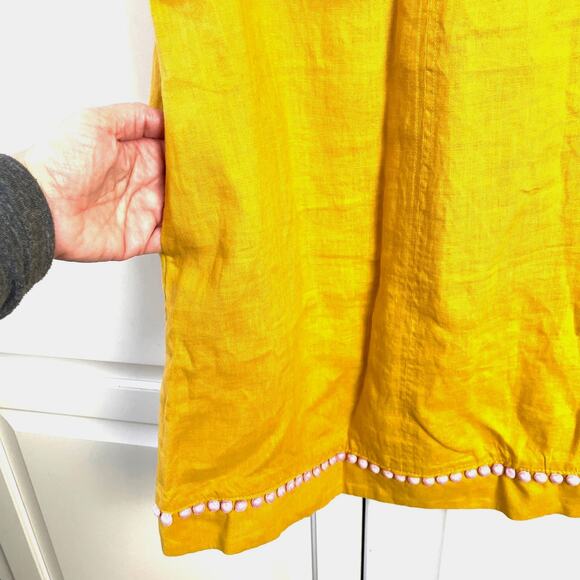 Boden Romaine Linen Pom-Pom Shift Dress Tuscan Sun Mustard Yellow Sz US 6 UK 10 - Picture 9 of 11